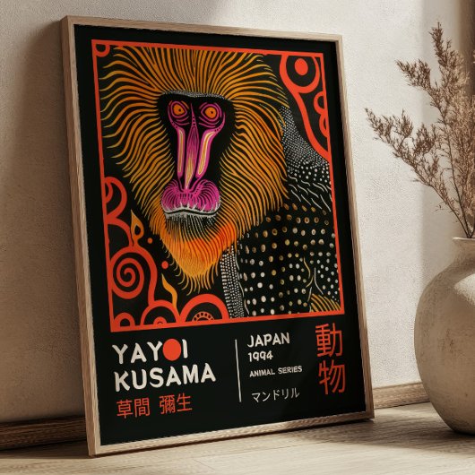 Poster Yayoi Kusama Monkey Illustration Retro Exhibition