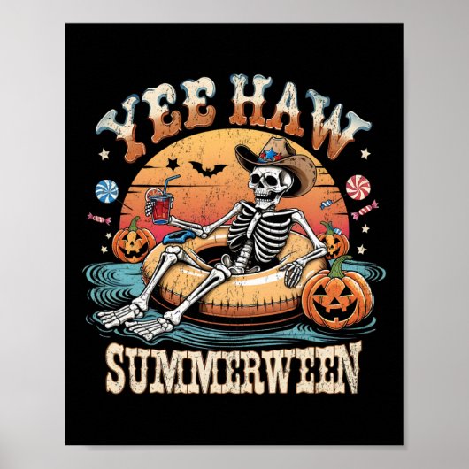 Poster Yee Haw Summerween Cowboy Skeleton Western Hallowe (Devant)