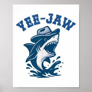 Poster Yee-jaw Shark Funny Cowboy Requin Humour Western C