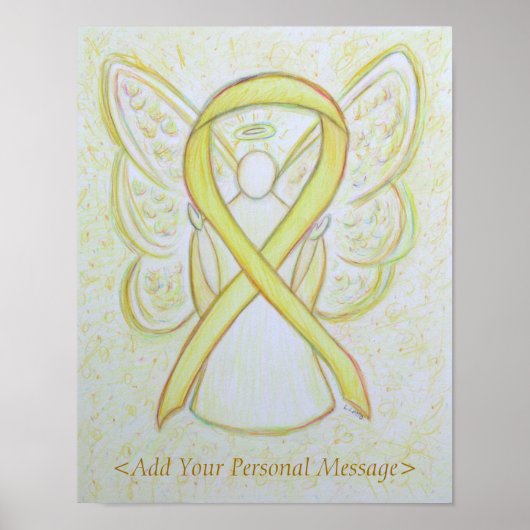 Poster Yellow Awareness Ribbon Guardian Angel Art Print (Devant)
