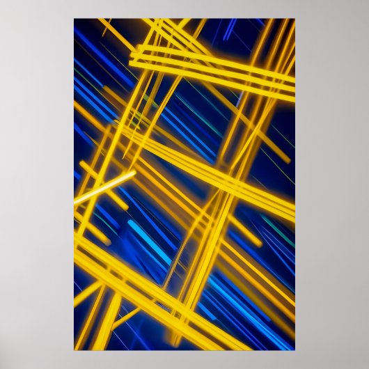 Poster Yellow Blue Neon Cyberpunk Abstract Light Trails (Devant)