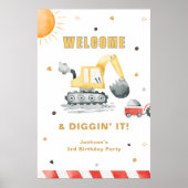 Poster Yellow Construction Digger Brithday Party Welcome (Devant)