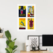 Poster Yellow Croatian Matchbox Labels Grid Print (Bureau à domicile)