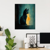 Poster Yellow-Eyed Feline in Moody Brushwork (Bureau à domicile)