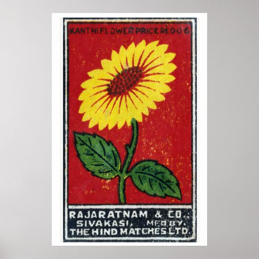 Poster Yellow Flower Matchbox Art Print, Czech Vintage (Devant)