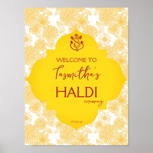 Poster Yellow flowers girl's haldi welcome sign (Devant)
