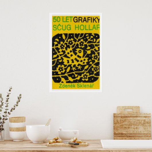 Poster Yellow Folk Pattern - Matchbox Print - Czech Wall (Cuisine)