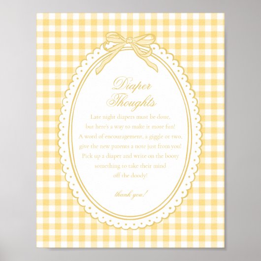 Poster Yellow Gingham Coquette Bow Diaper Thoughts Baby (Devant)