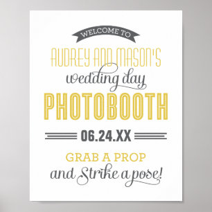 Poster Yellow Gray Custom Wedding Photo Booth Sign