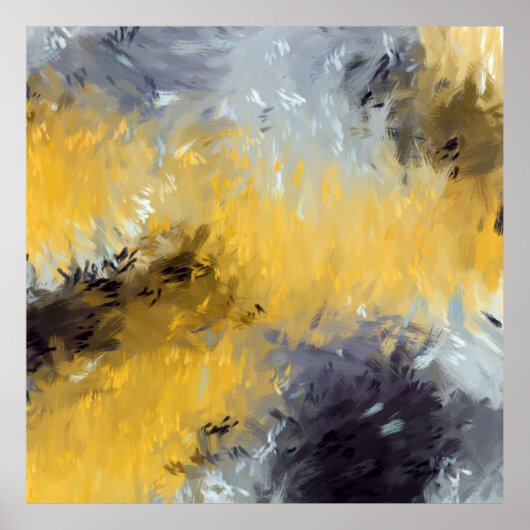 Poster Yellow Gray White Abstract Brushstrokes (Devant)