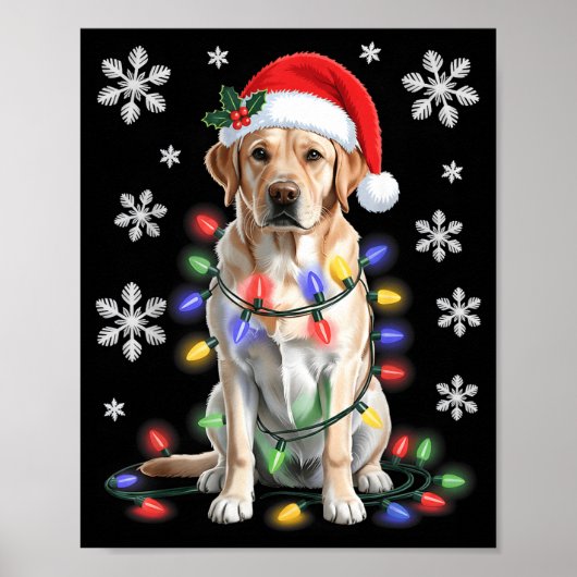 Poster Yellow Labrador Retriever Christmas Tree Light Paj (Devant)