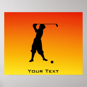 Poster Yellow Orange Vintage Golfer