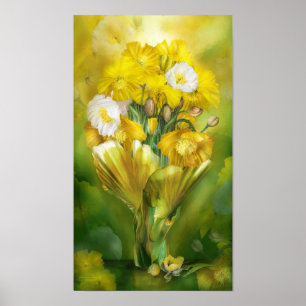 Poster Yellow Poppies In Poppy Vase Art Poster/Print