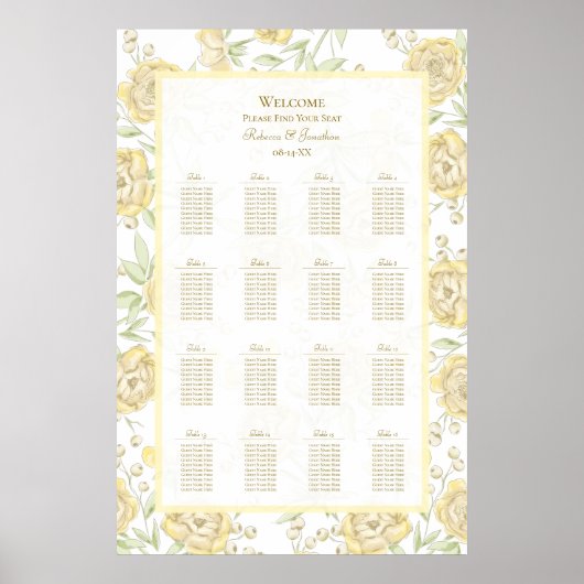 Poster Yellow Rose Wedding Seating Chart (Devant)