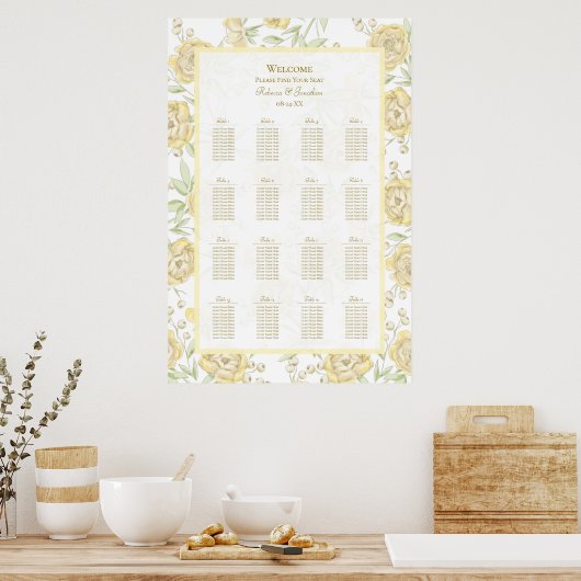 Poster Yellow Rose Wedding Seating Chart (Cuisine)