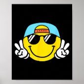 Poster Yellow Smile Face Cute Checkered Peace Smiling Hap (Devant)