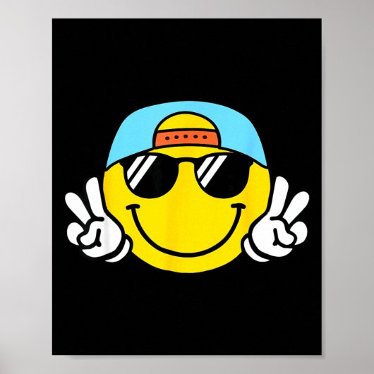 Poster Yellow Smile Face Cute Checkered Peace Smiling Hap (Devant)