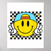 Poster Yellow Smile Face Cute Checkered Peace Smiling Hap (Devant)