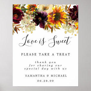 Poster Yellow Sunflowers Love is Sweet Dessert Bar Sign