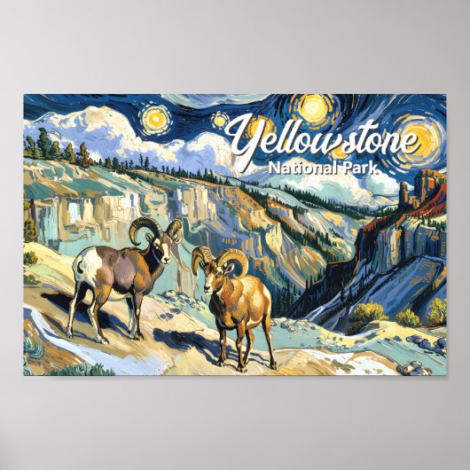 Poster Yellowstone National Park Bighorn Sheep Van Gogh (Devant)
