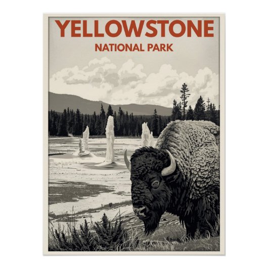 Poster Yellowstone National Park – Bison (Devant)