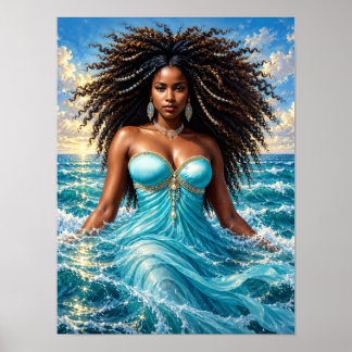 Poster Yemaya Orisha Déesse de l'Eau Oceancore Art