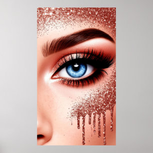 Poster 💎 Yeux Bleus Rose Gold Glam Maquillage Pour Salon