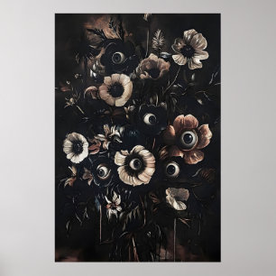 Poster Yeux dans des fleurs sombres et lunatiques, floral