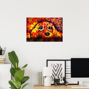 Poster Yeux de chien chiot Whimsical Abstrait Floral Oran