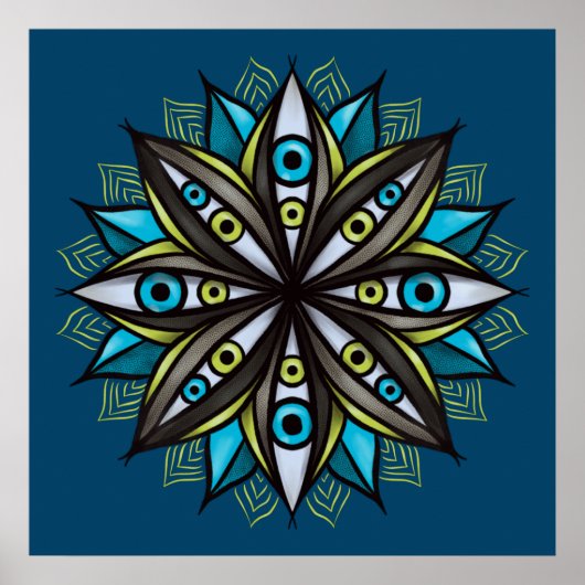 Poster Yeux Étranges Avec Double Fleur Iris Mandala (Devant)