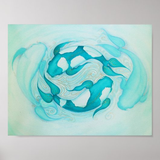 Poster Yin et Yang Koi Carp Aqua Blue Art Imprimer (Devant)