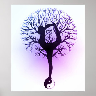 Poster Yin Yang, Arbre de Vie, Femmes, Yoga Purple