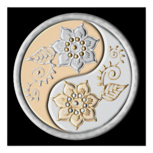 Poster Yin Yang argent et or