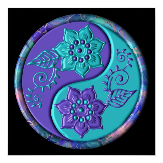Poster Yin Yang bleu et violet (Devant)