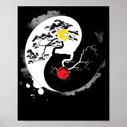 Poster Yin Yang Bonsai Tree Japonais Bouddhiste Zen (Devant)