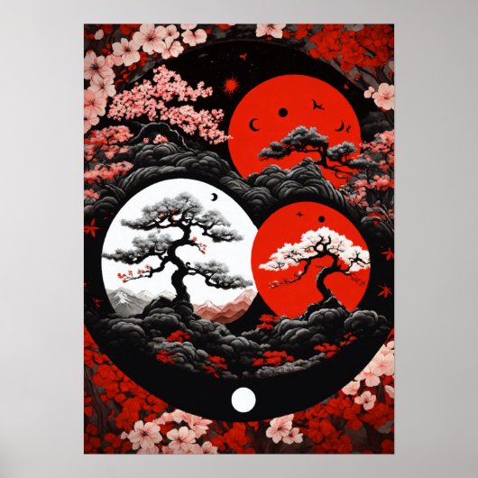 Poster "Yin & Yang Canopy : Logo d'encre de forêt japonai (Devant)