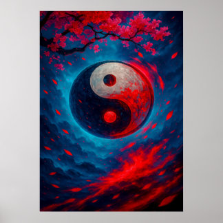 Poster Yin Yang cosmique avec Imaginaire de fleurs de cer
