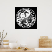 Poster Yin Yang Dragons, blanc et noir (Cuisine)