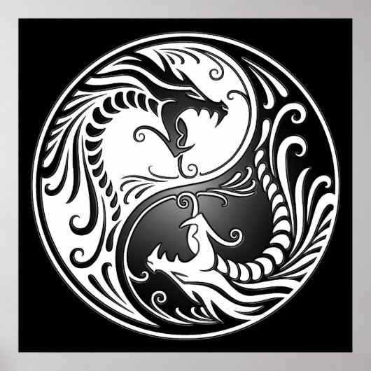 Poster Yin Yang Dragons, blanc et noir (Devant)
