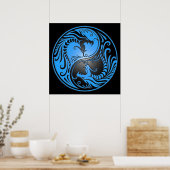 Poster Yin Yang Dragons, bleu et noir (Cuisine)