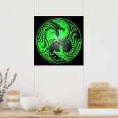 Poster Yin Yang Dragons, green and black (Cuisine)