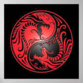 Poster Yin Yang Dragons, red and black (Devant)