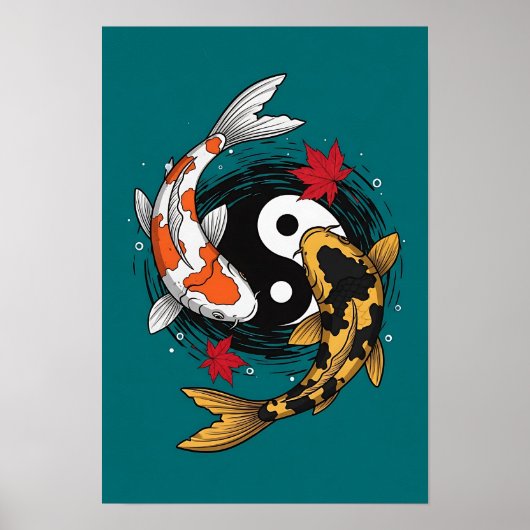 Poster Yin Yang Koi Poisson - Japonais (Devant)