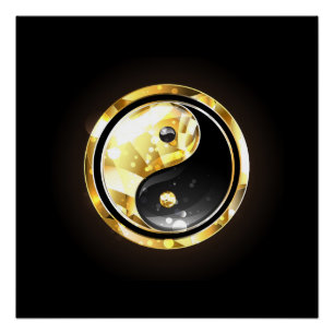 Poster Yin Yang or sur noir