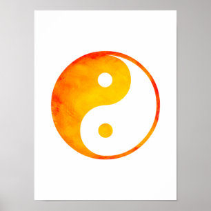 Poster Yin Yang Orange et Jaune Aquarelle Chinoise