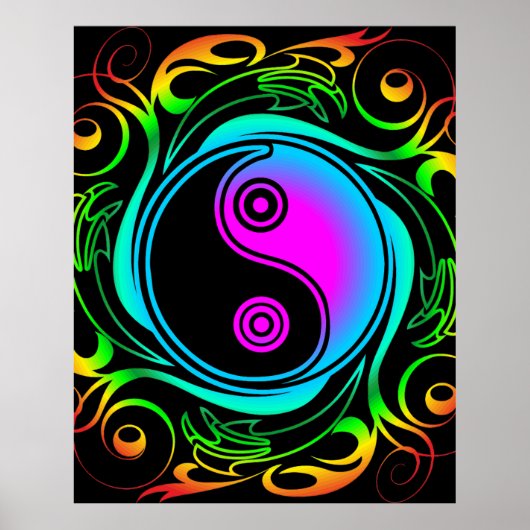 Poster Yin Yang Psychedelic Rainbow Tattoo (Devant)