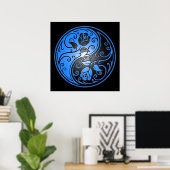 Poster Yin Yang Roses, bleu et noir (Bureau à domicile)