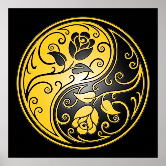 Poster Yin Yang Roses, jaune et noir (Devant)