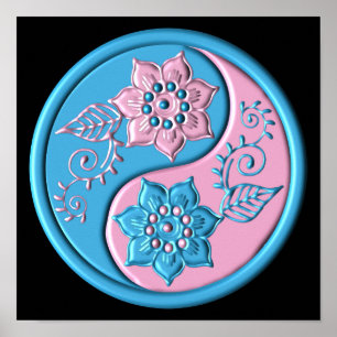 Poster Yin Yang sarcelle et rose