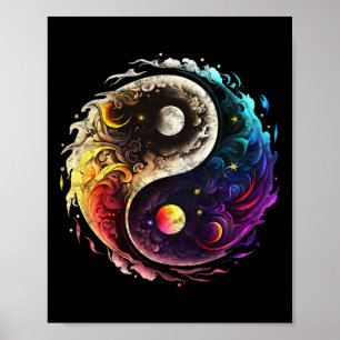 Poster Yin Yang, Soleil, Lune, Univers, Tai Chi, Qigong,
